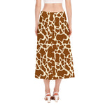 Brown Cow Print Side Slit Midi Skirt