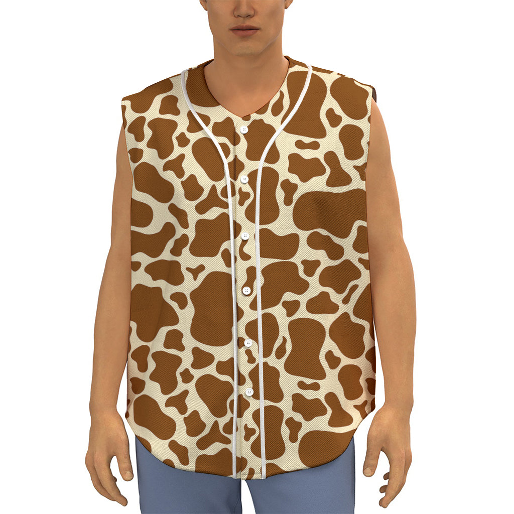 Brown Cow Print Sleeveless Baseball Jersey