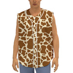 Brown Cow Print Sleeveless Baseball Jersey