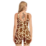 Brown Cow Print Sleeveless One Piece Swimsuit
