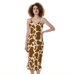 Brown Cow Print Slim Fit Midi Cami Dress
