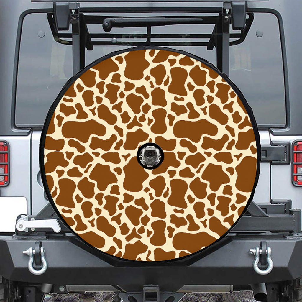 Brown Cow Print Tire Cover With Camera Hole
