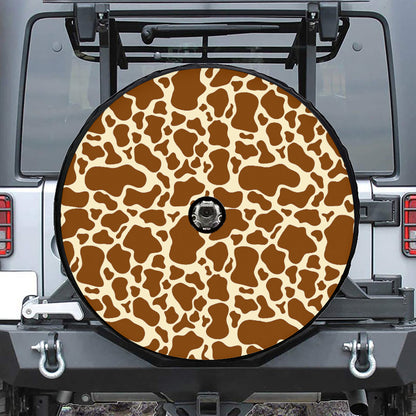 Brown Cow Print Tire Cover With Camera Hole