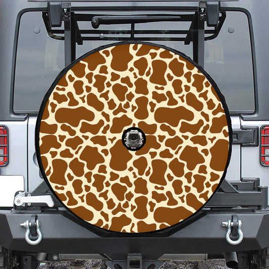 Brown Cow Print Tire Cover With Camera Hole