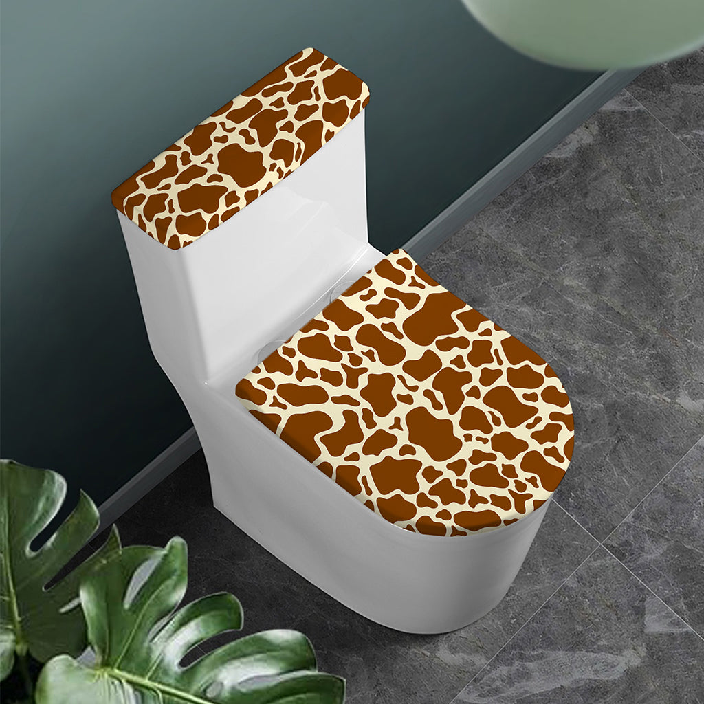 Brown Cow Print Toilet Lid And Tank Cover Set