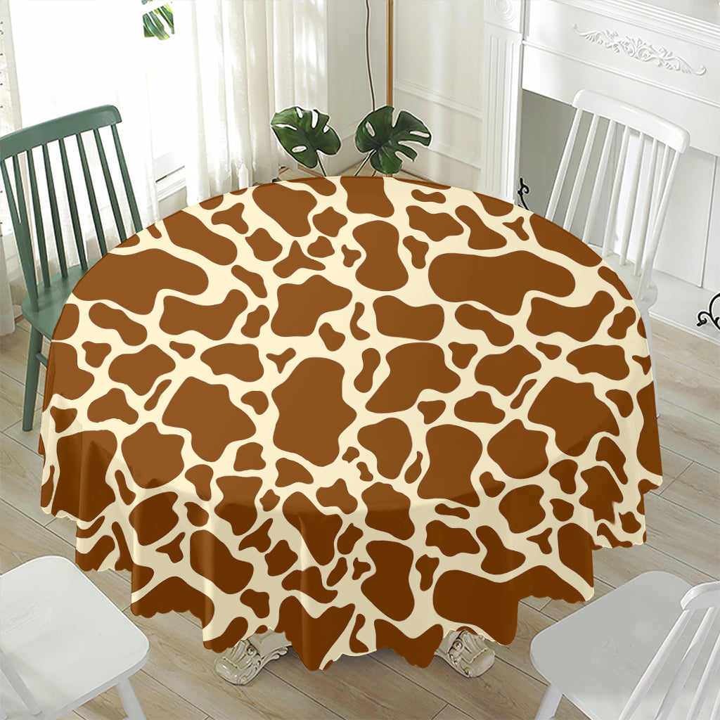 Brown Cow Print Waterproof Round Tablecloth