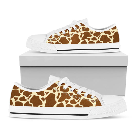 Brown Cow Print White Low Top Sneakers