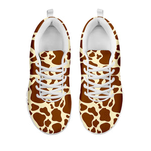 Brown Cow Print White Running Shoes