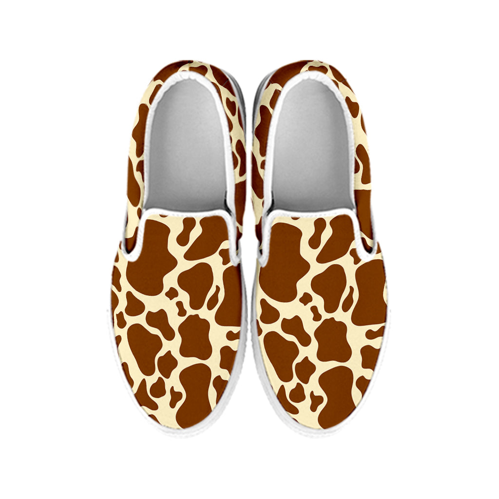 Brown Cow Print White Slip On Sneakers