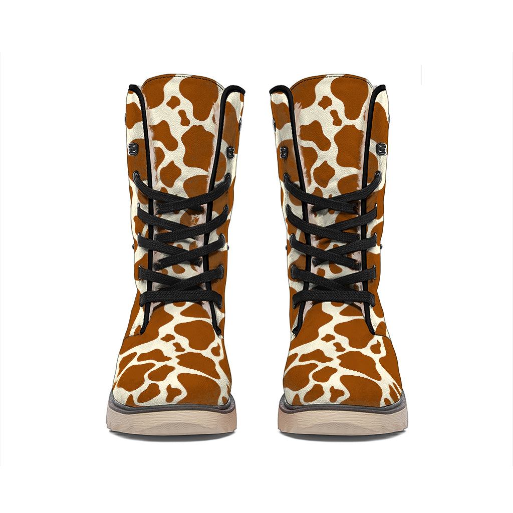 Brown Cow Print Winter Boots