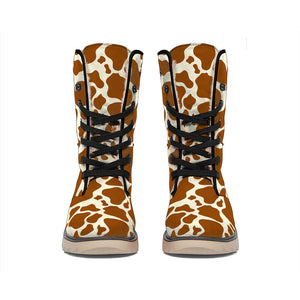 Brown Cow Print Winter Boots