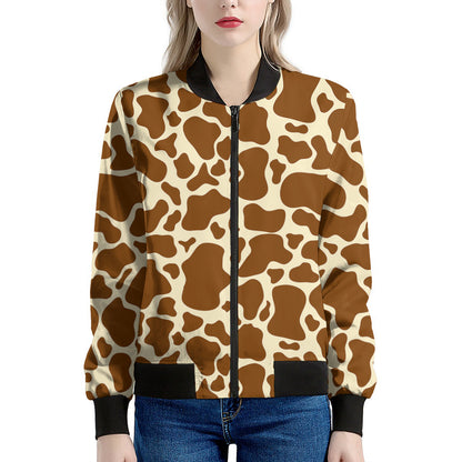 Brown Cow Print Women's Bomber Jacket