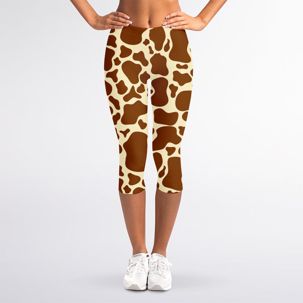 Brown Cow Print Women's Capri Leggings