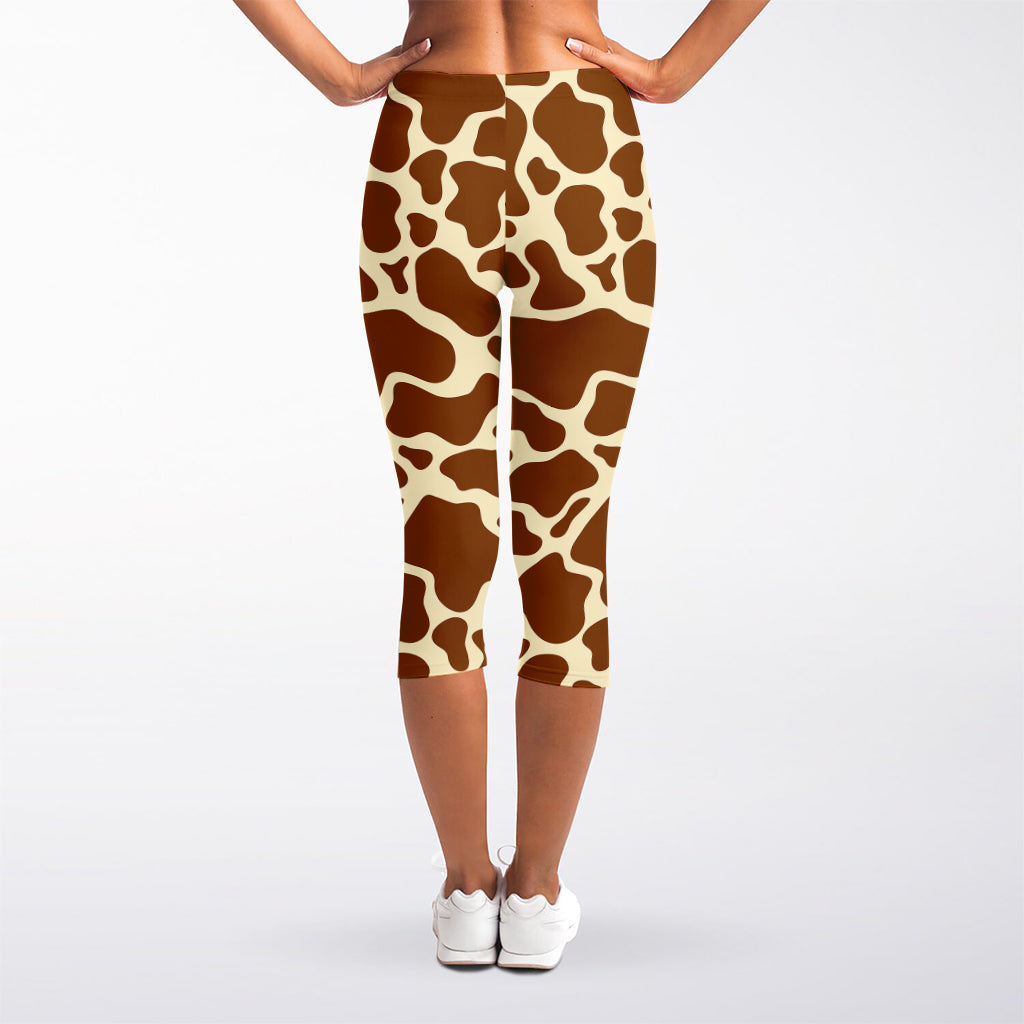 Brown Cow Print Women's Capri Leggings