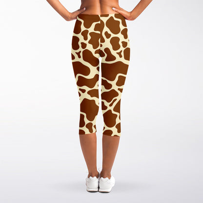 Brown Cow Print Women's Capri Leggings