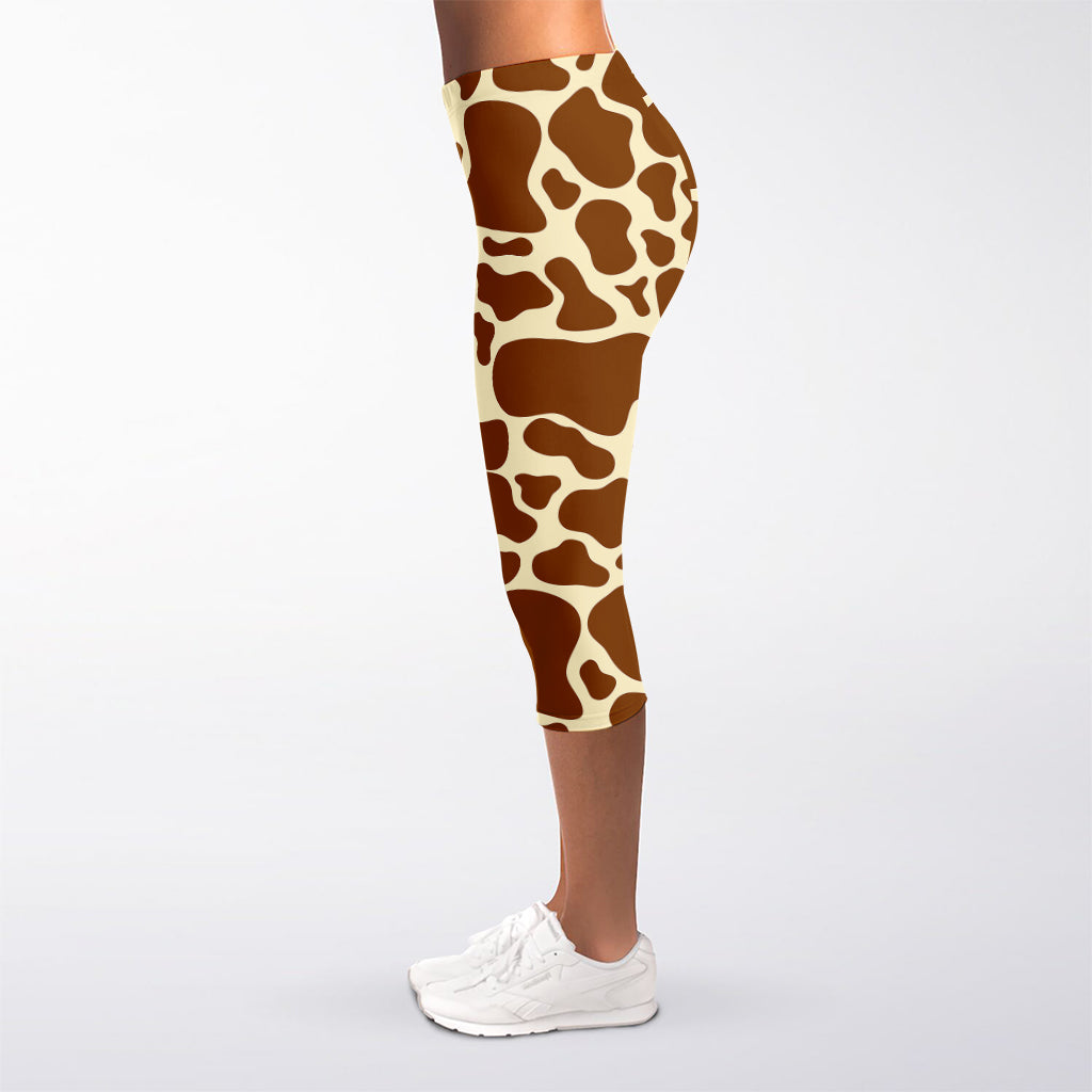 Brown Cow Print Women's Capri Leggings