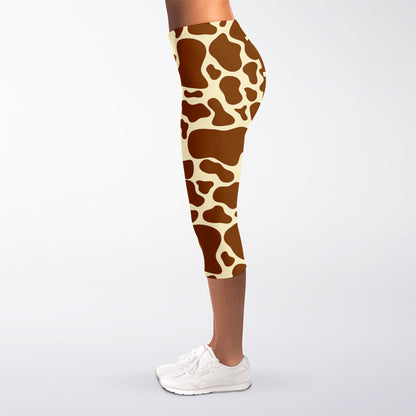 Brown Cow Print Women's Capri Leggings