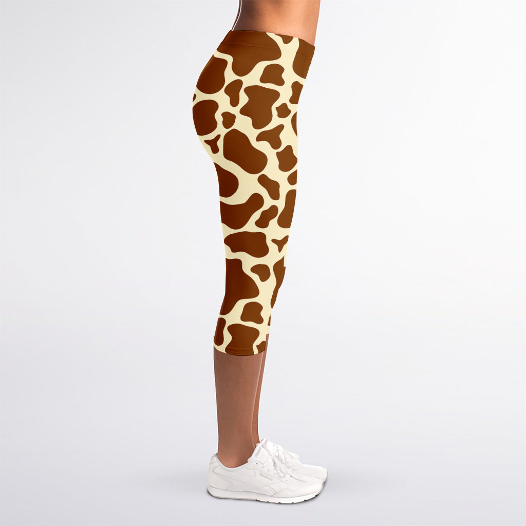 Brown Cow Print Women's Capri Leggings
