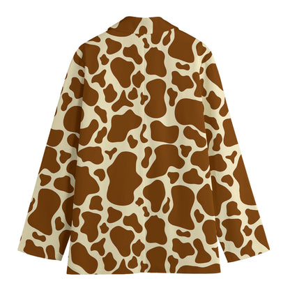 Brown Cow Print Women's Cotton Blazer