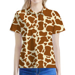 Brown Cow Print Women's Polo Shirt