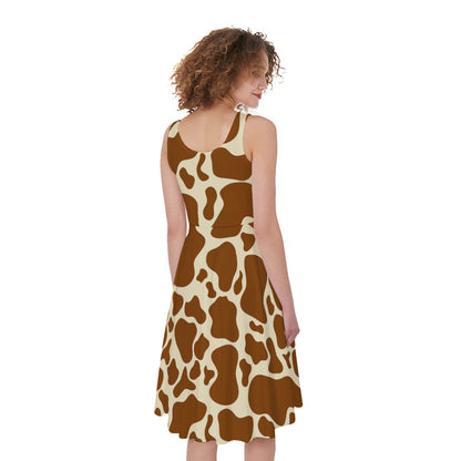 Brown Cow Print Women's Sleeveless Dress