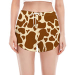 Brown Cow Print Women's Split Running Shorts