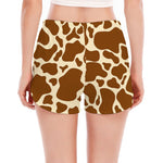 Brown Cow Print Women's Split Running Shorts