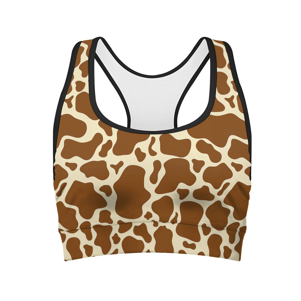 Brown Cow Print Women's Sports Bra