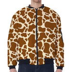 Brown Cow Print Zip Sleeve Bomber Jacket
