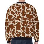 Brown Cow Print Zip Sleeve Bomber Jacket