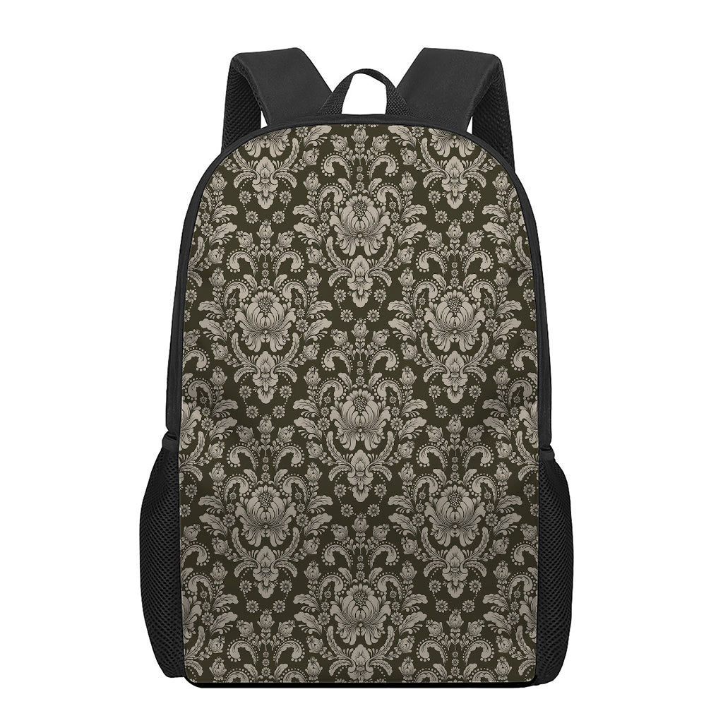 Brown Damask Pattern Print 17 Inch Backpack