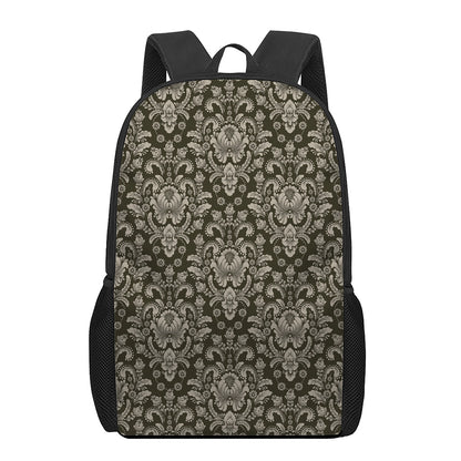Brown Damask Pattern Print 17 Inch Backpack