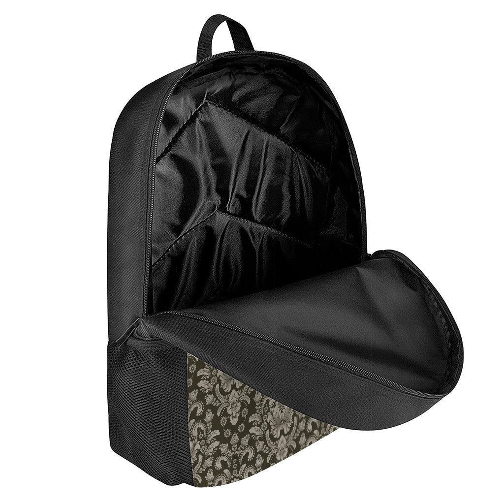 Brown Damask Pattern Print 17 Inch Backpack