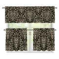 Brown Damask Pattern Print 3 Piece Kitchen Curtains