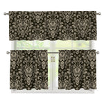 Brown Damask Pattern Print 3 Piece Kitchen Curtains