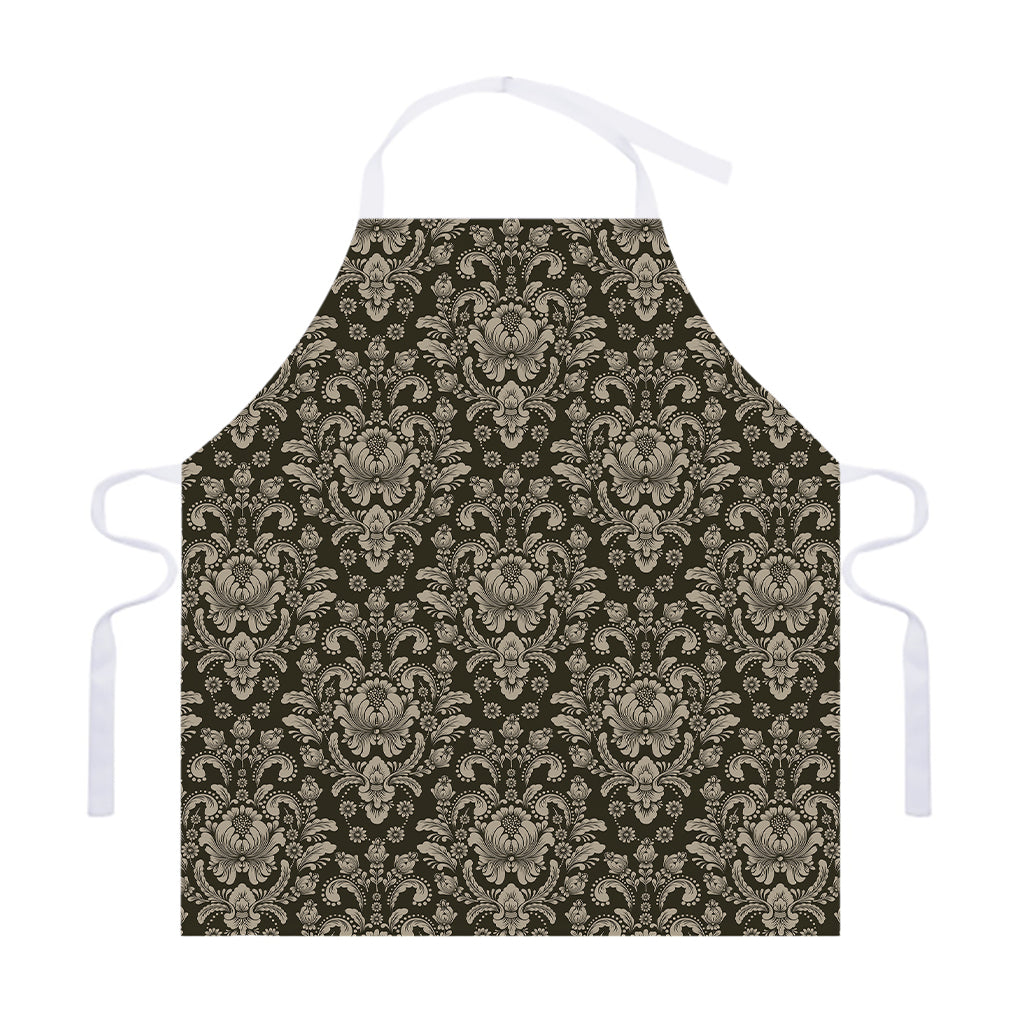 Brown Damask Pattern Print Adjustable Apron