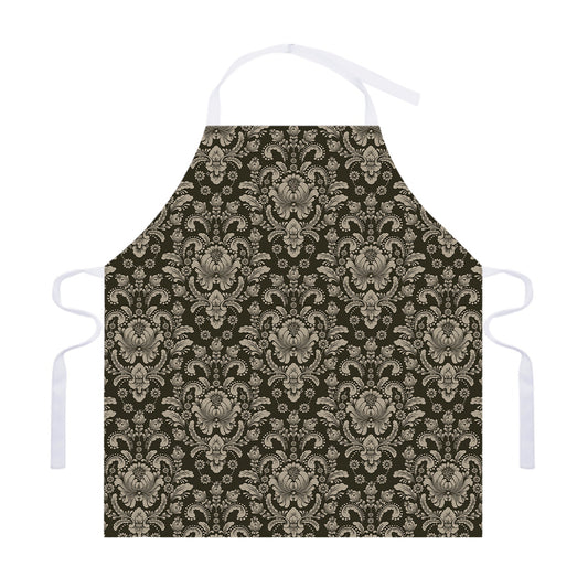 Brown Damask Pattern Print Adjustable Apron