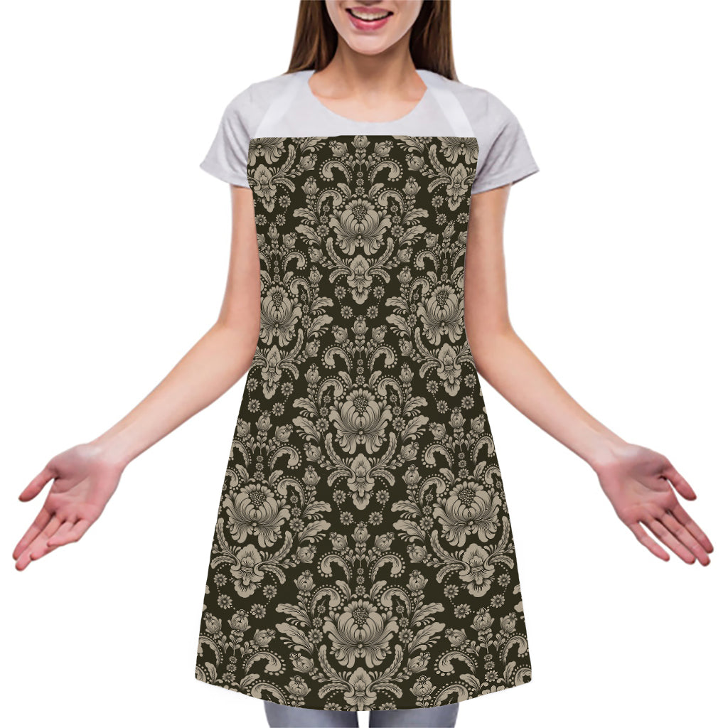 Brown Damask Pattern Print Adjustable Apron