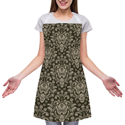 Brown Damask Pattern Print Adjustable Apron