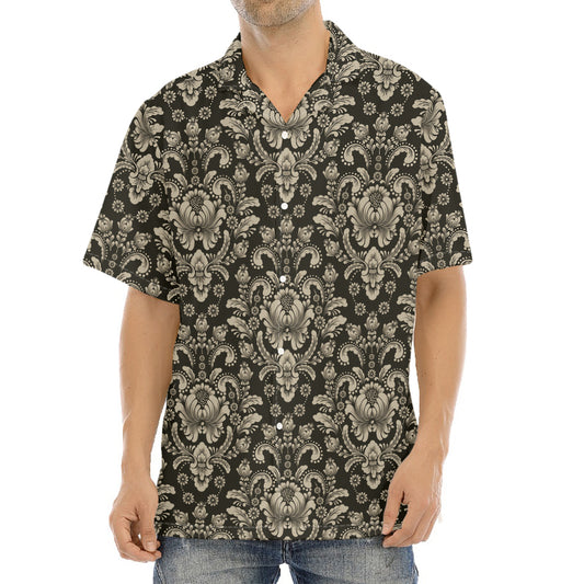 Brown Damask Pattern Print Aloha Shirt
