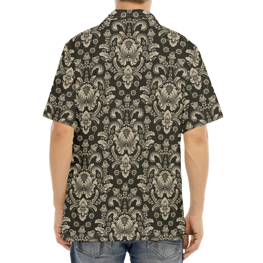 Brown Damask Pattern Print Aloha Shirt