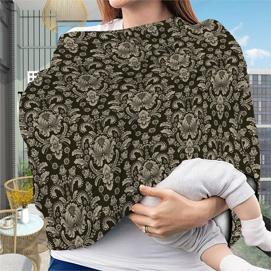 Brown Damask Pattern Print Baby Seat Cover