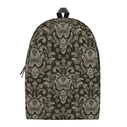 Brown Damask Pattern Print Backpack