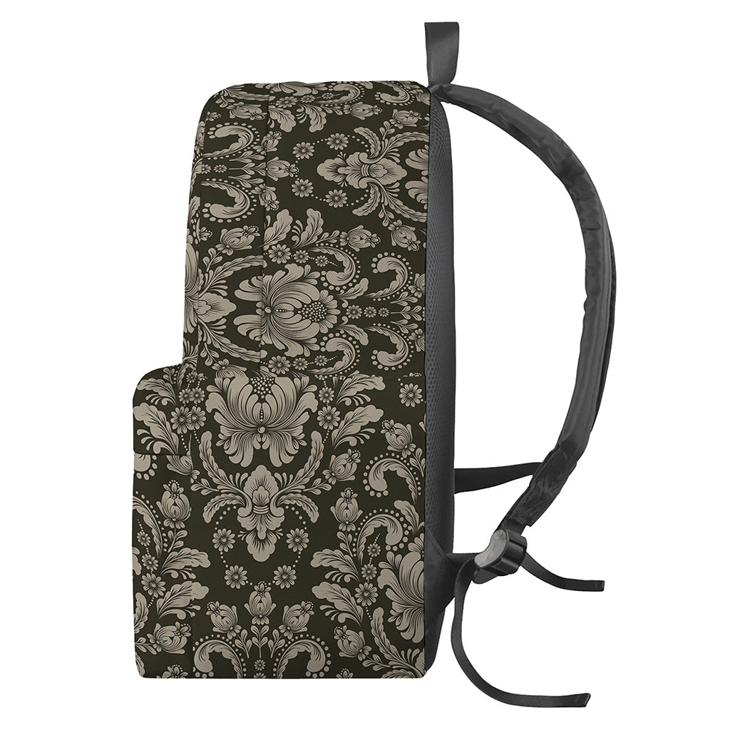 Brown Damask Pattern Print Backpack