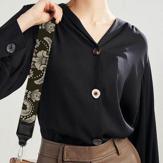 Brown Damask Pattern Print Bag Strap