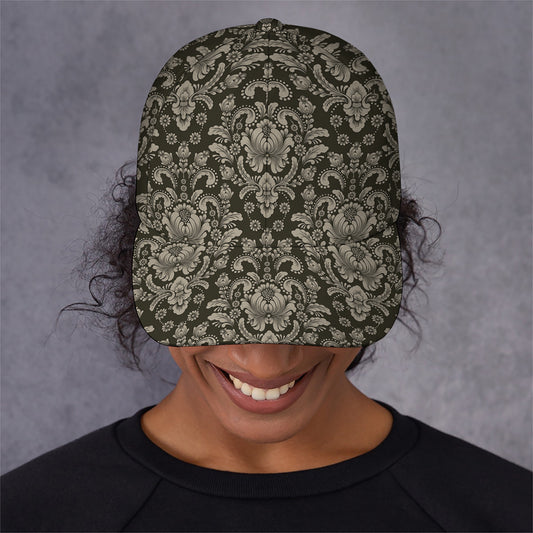 Brown Damask Pattern Print Baseball Cap