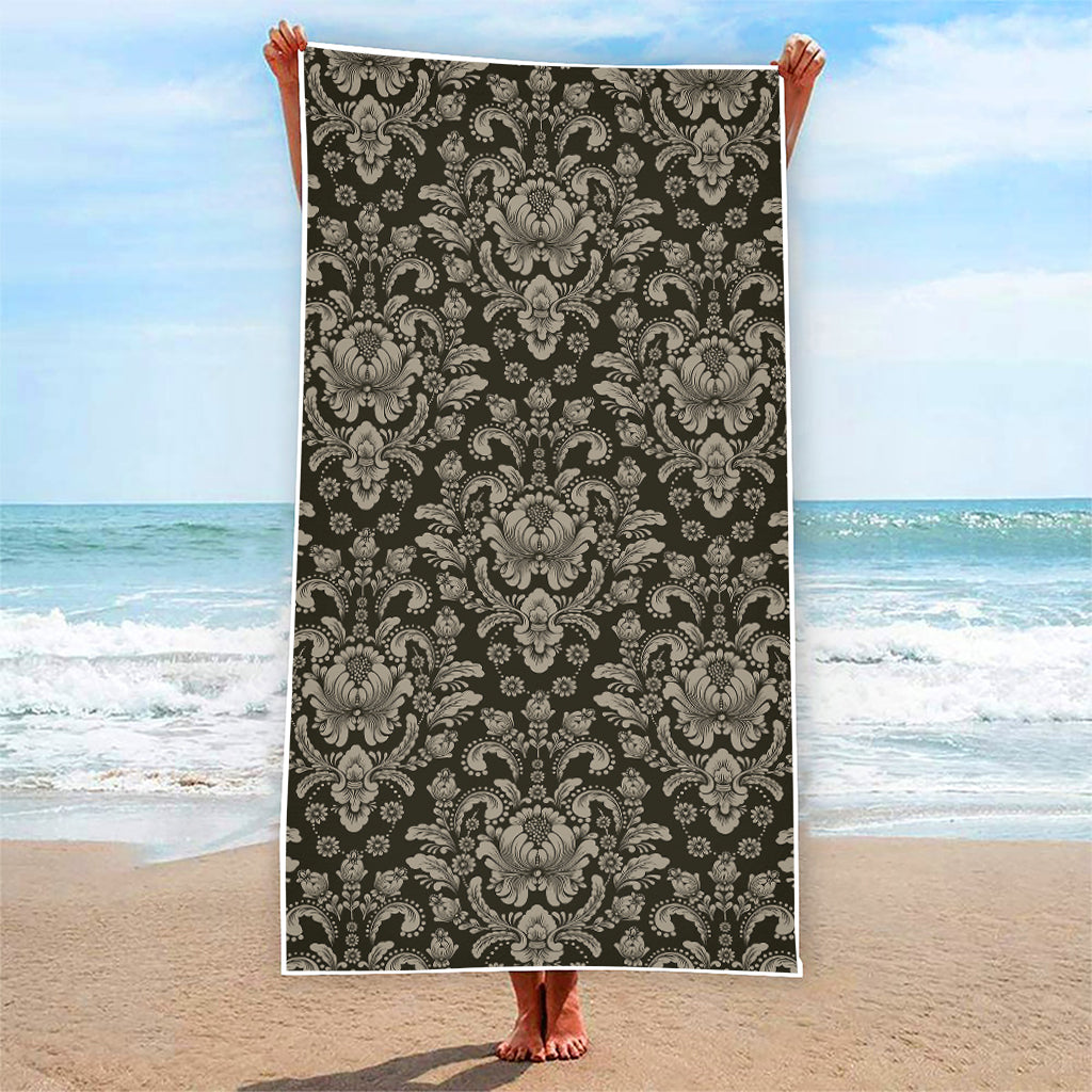 Brown Damask Pattern Print Beach Towel