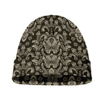 Brown Damask Pattern Print Beanie