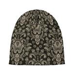 Brown Damask Pattern Print Beanie