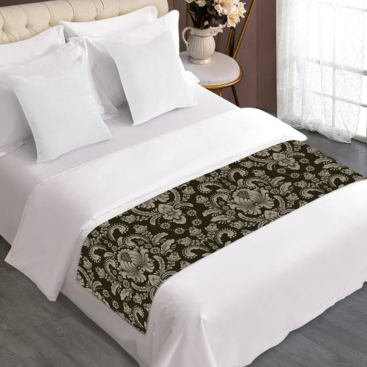 Brown Damask Pattern Print Bed Runner